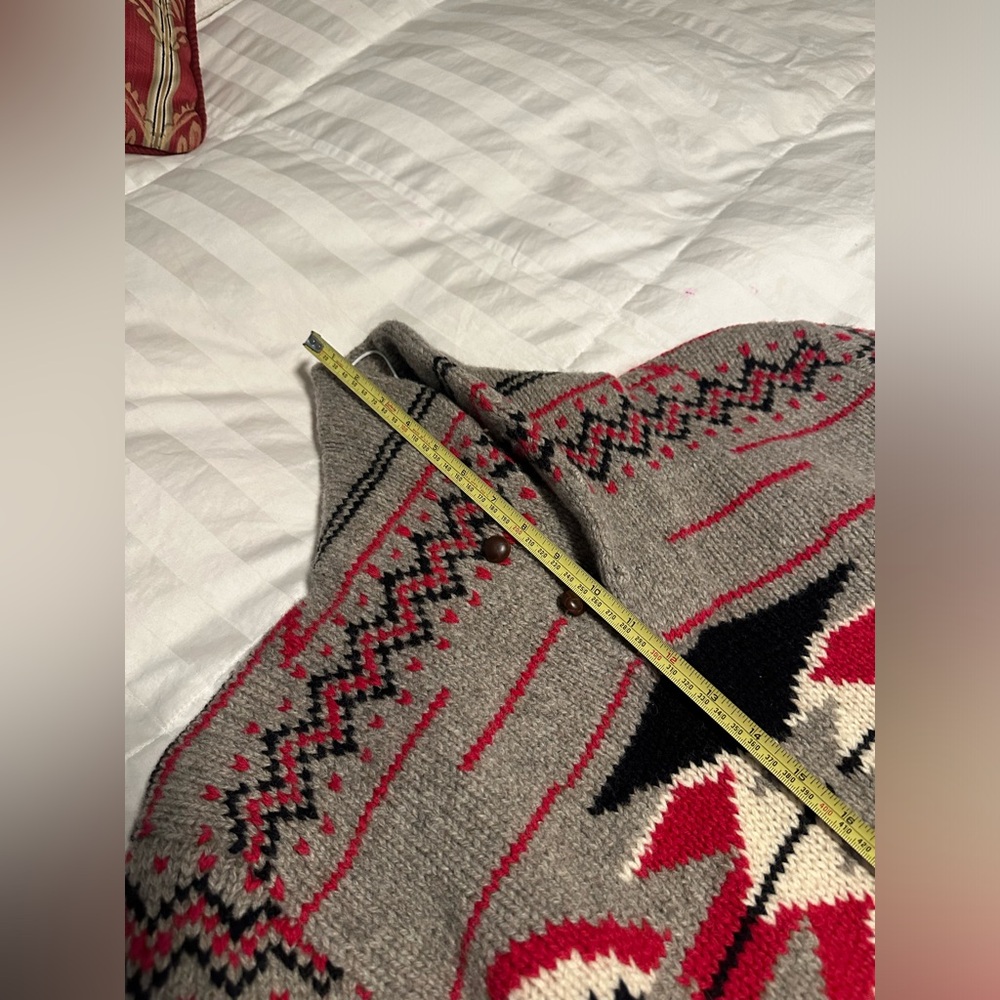 Ralph Lauren Gray and Red Zip Up Sweater Hand Knit 100% Wood For Large size - Picture 10 of 11